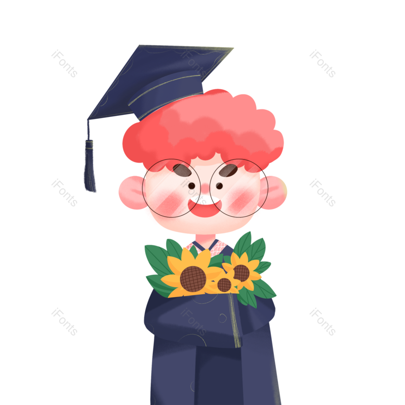 卡通图片,毕业季元素,博士帽PNG,鲜花免抠素材